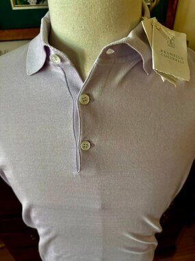 BRUNELLO CUCINELLI Lightweight Polo Shirt 100% CottonKnit, Lavender,48 Brand NEW